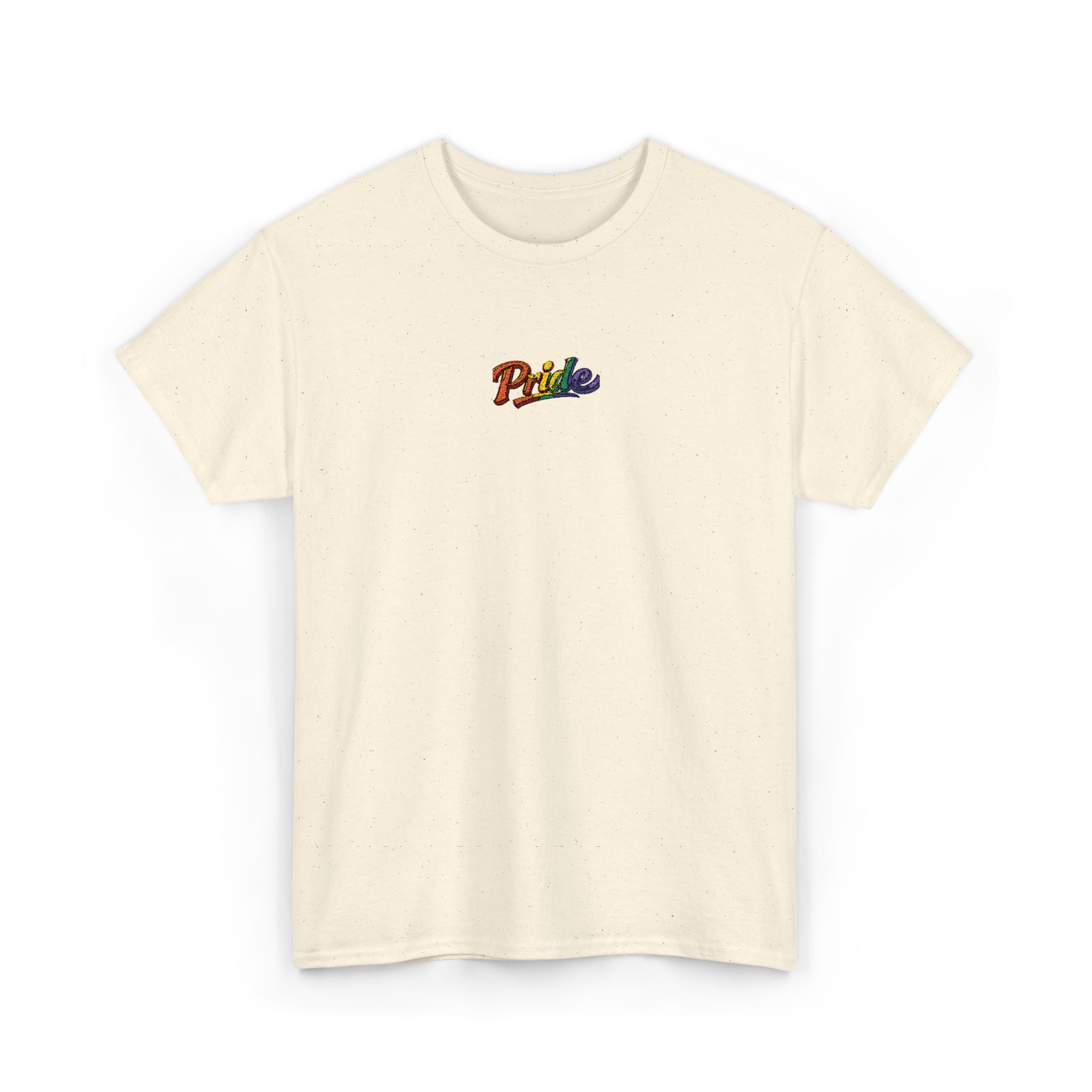 Pride Rainbow Script Tee — "Pride" Small Chest Graphic