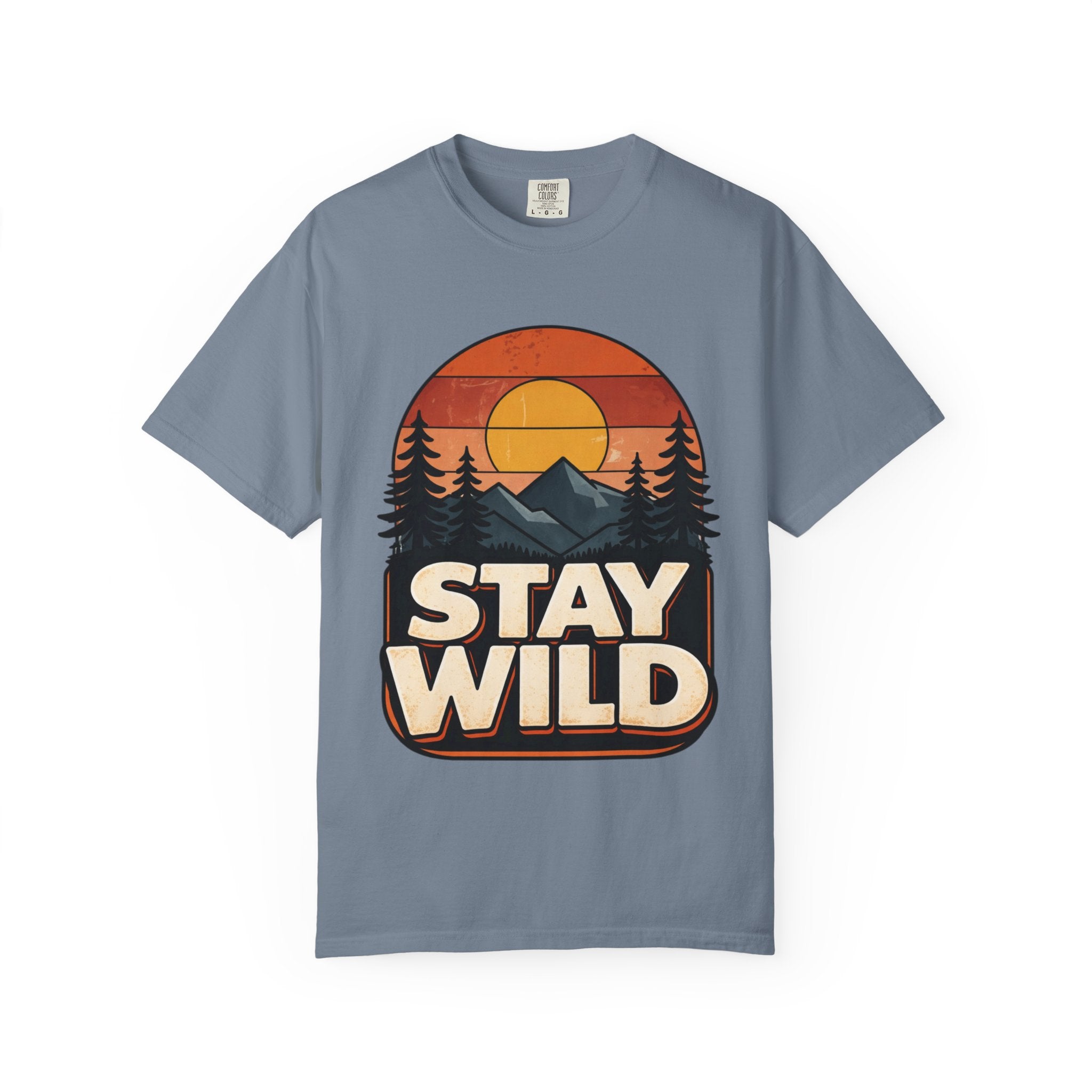 Stay Wild T-Shirt — Retro Mountain Sunset Adventure Tee