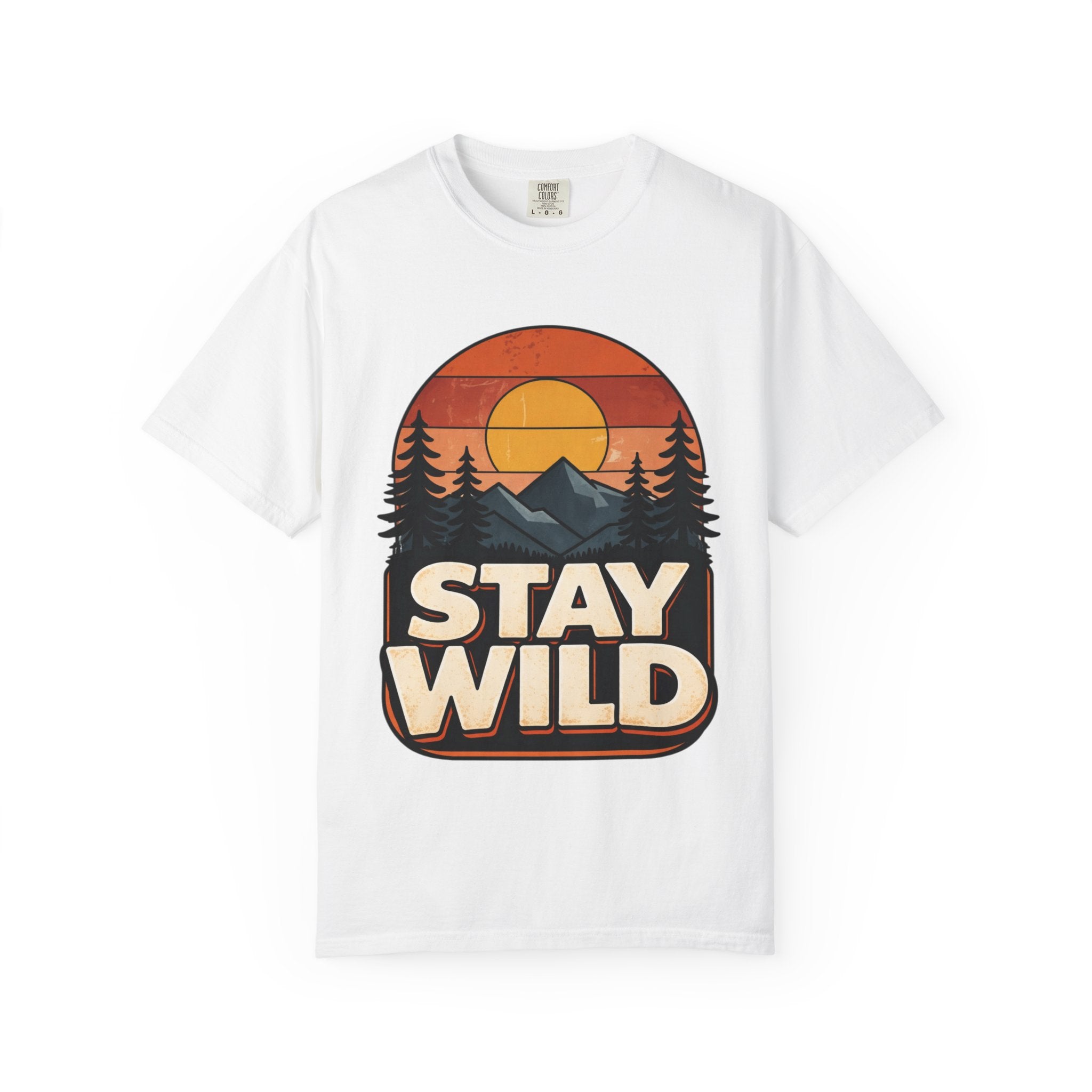 Stay Wild T-Shirt — Retro Mountain Sunset Adventure Tee