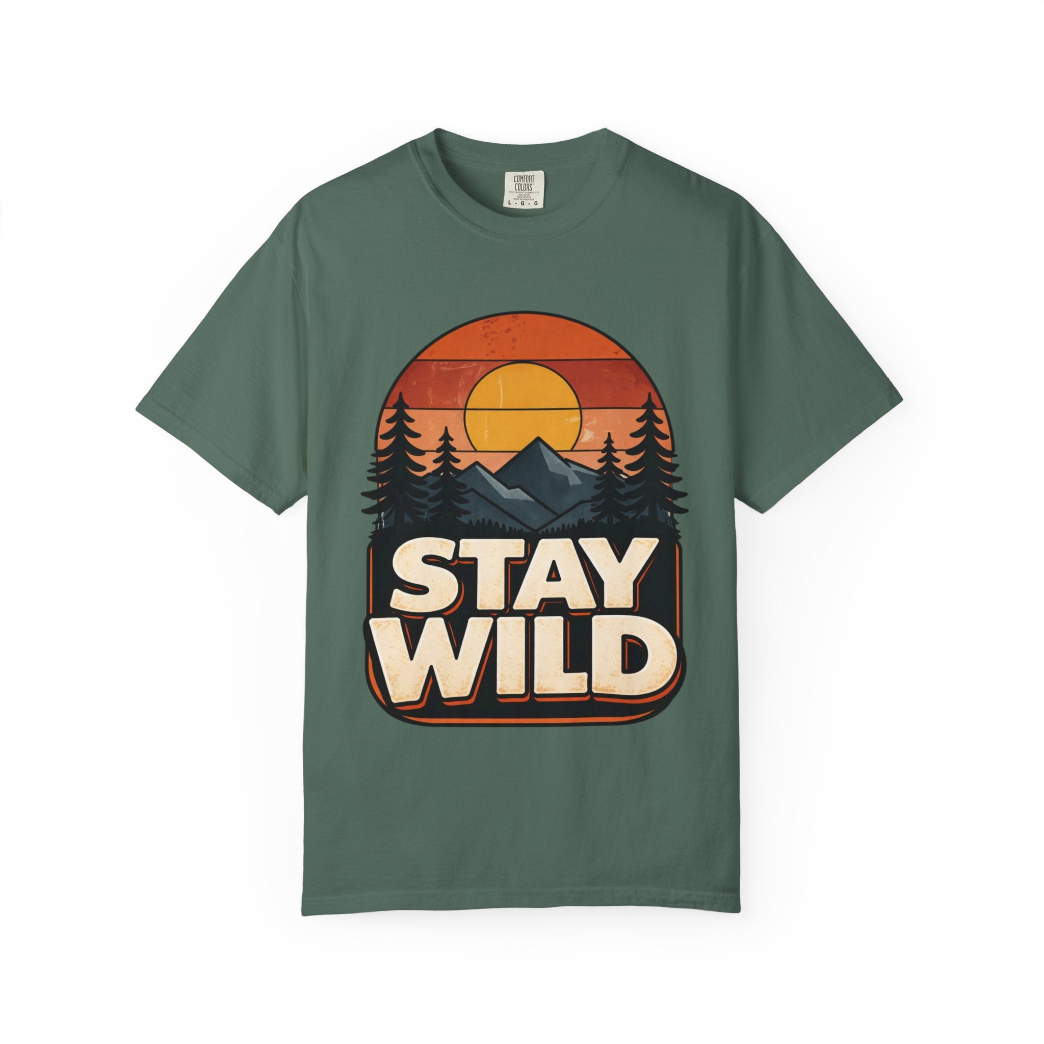 Stay Wild T-Shirt — Retro Mountain Sunset Adventure Tee