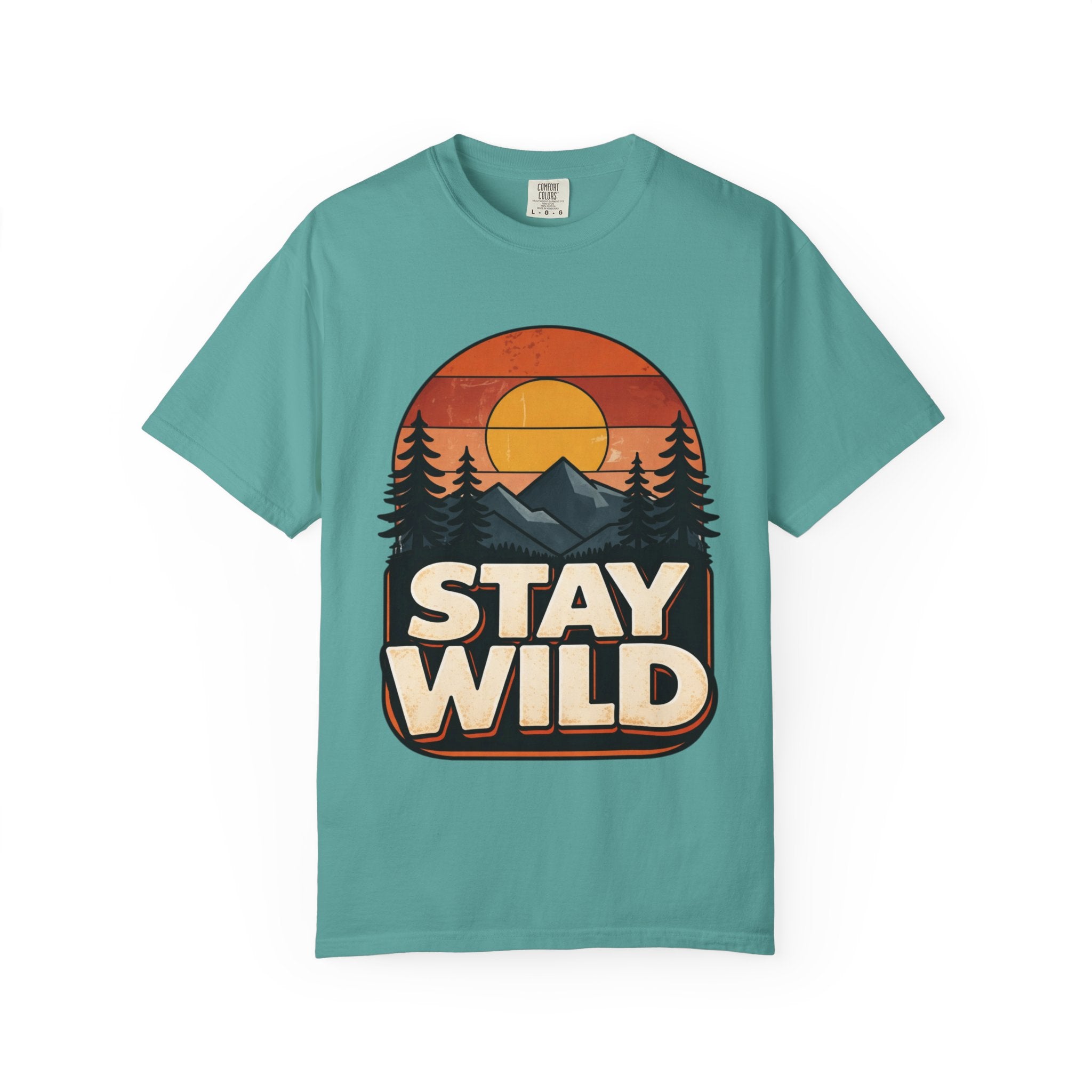 Stay Wild T-Shirt — Retro Mountain Sunset Adventure Tee