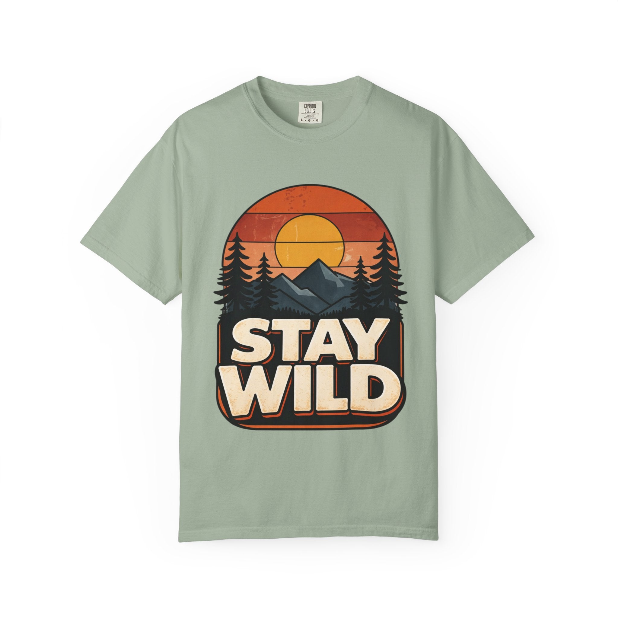 Stay Wild T-Shirt — Retro Mountain Sunset Adventure Tee