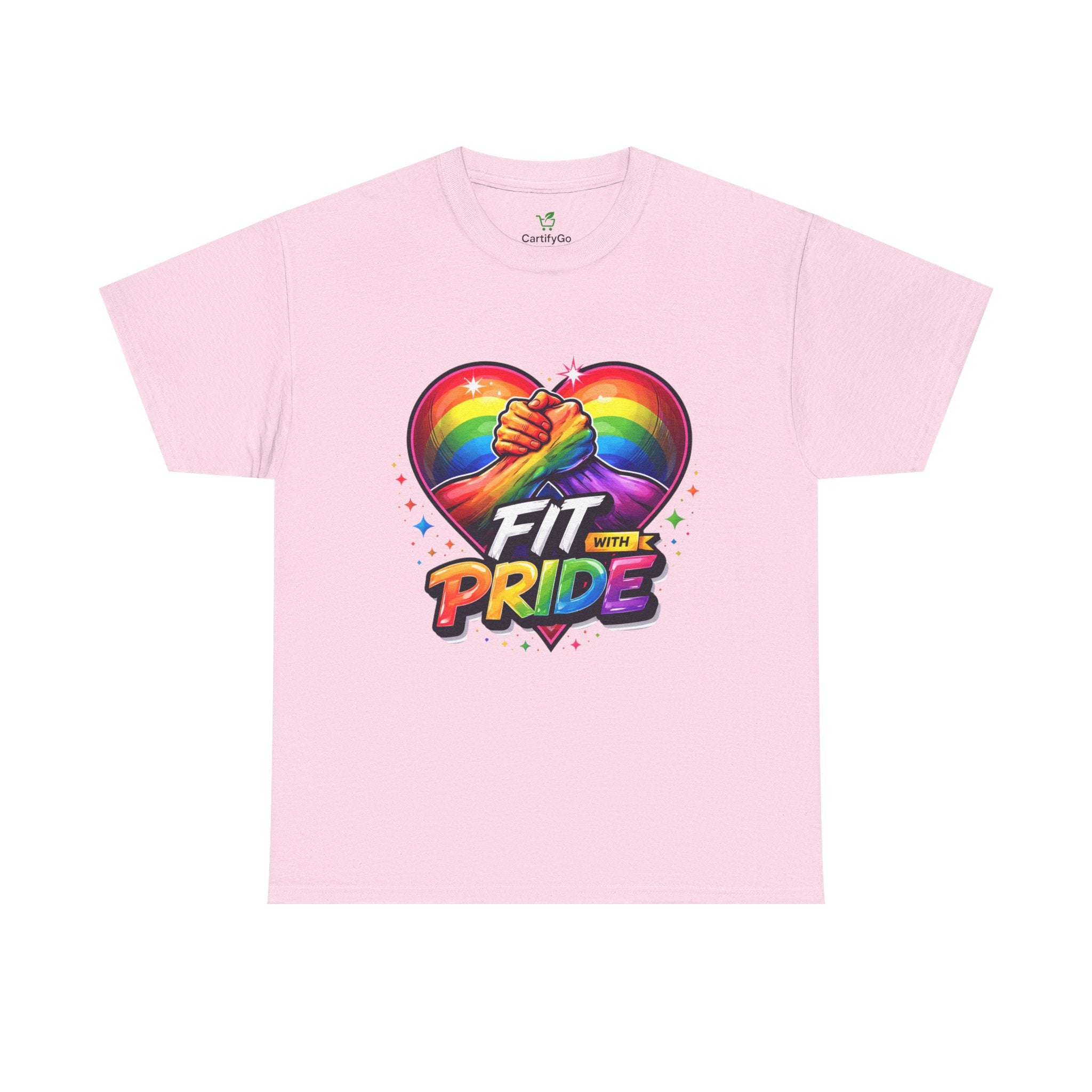 Fit With Pride T-Shirt — Rainbow Heart Fitness Tee for LGBTQ+ Support