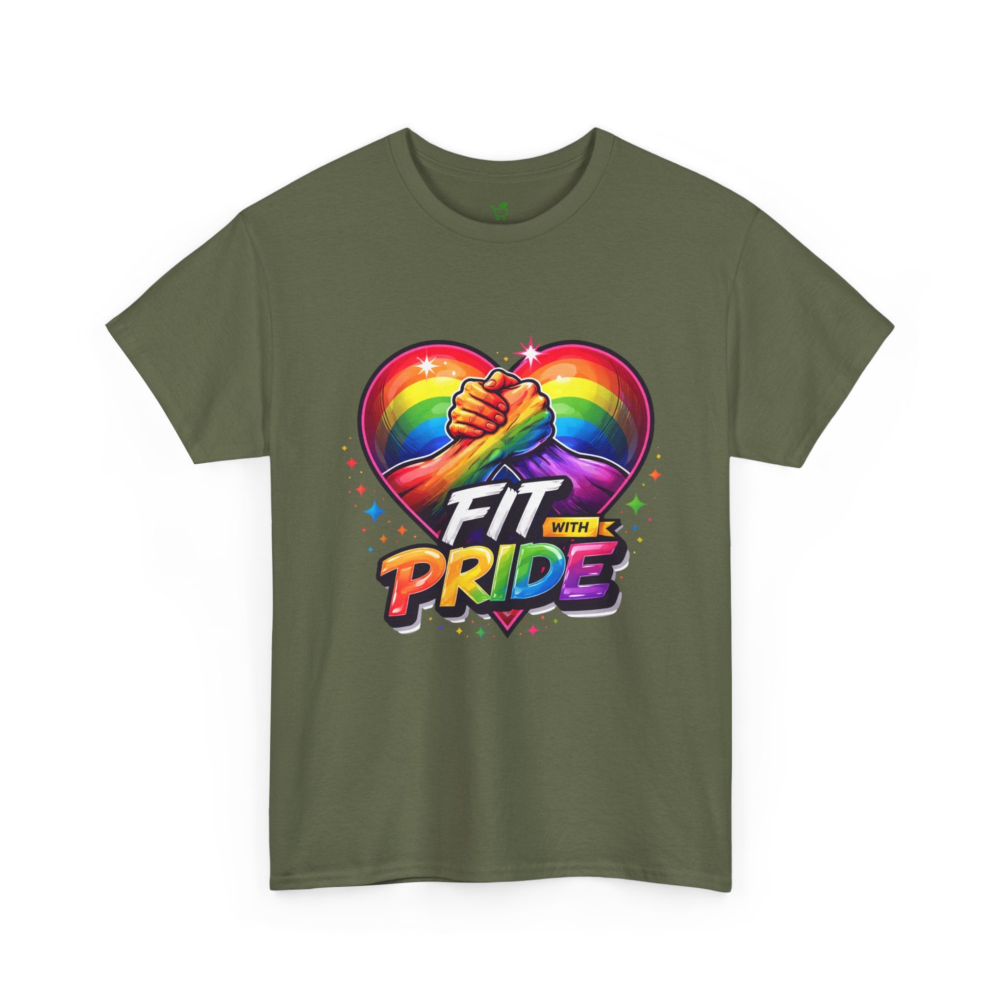Fit With Pride T-Shirt — Rainbow Heart Fitness Tee for LGBTQ+ Support