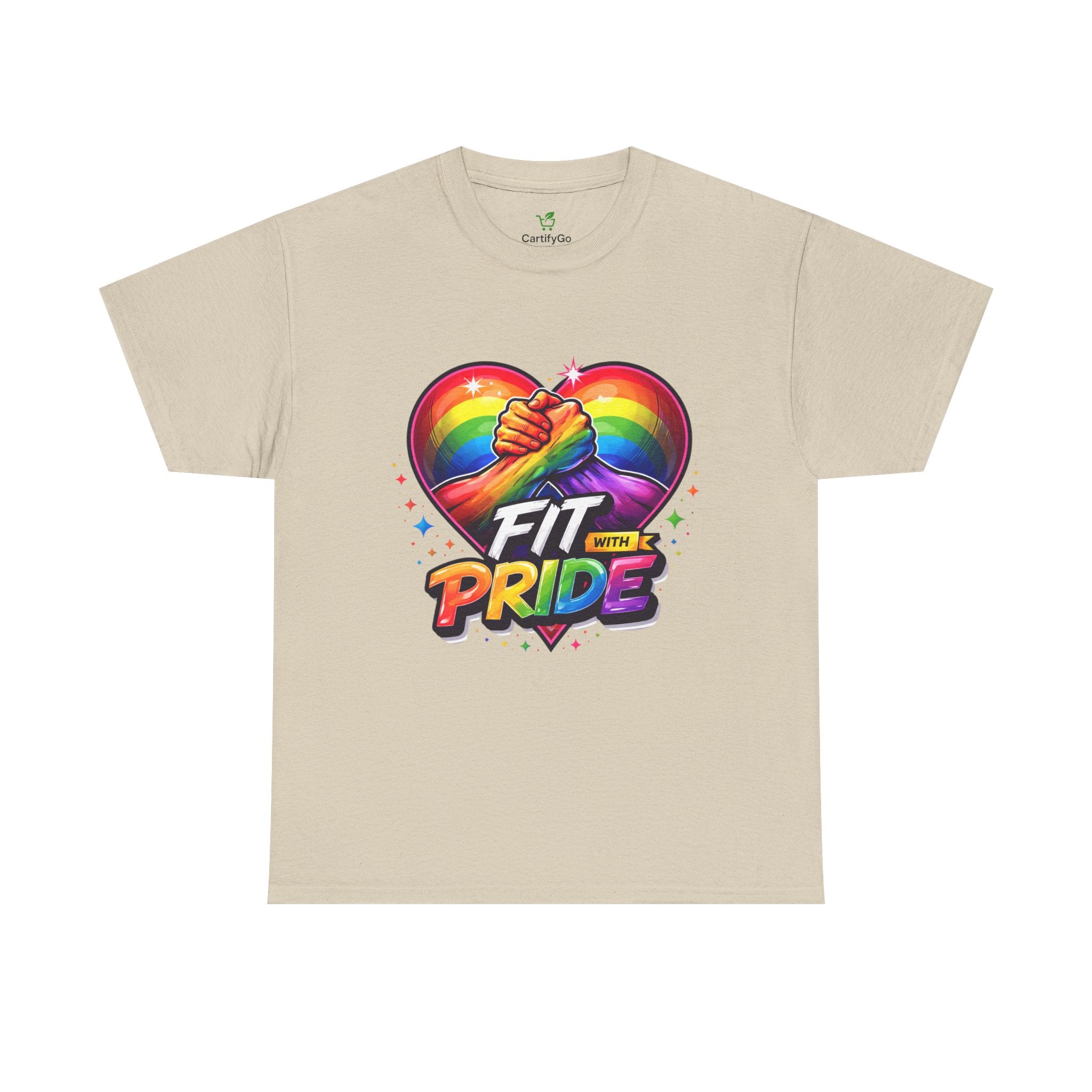 Fit With Pride T-Shirt — Rainbow Heart Fitness Tee for LGBTQ+ Support