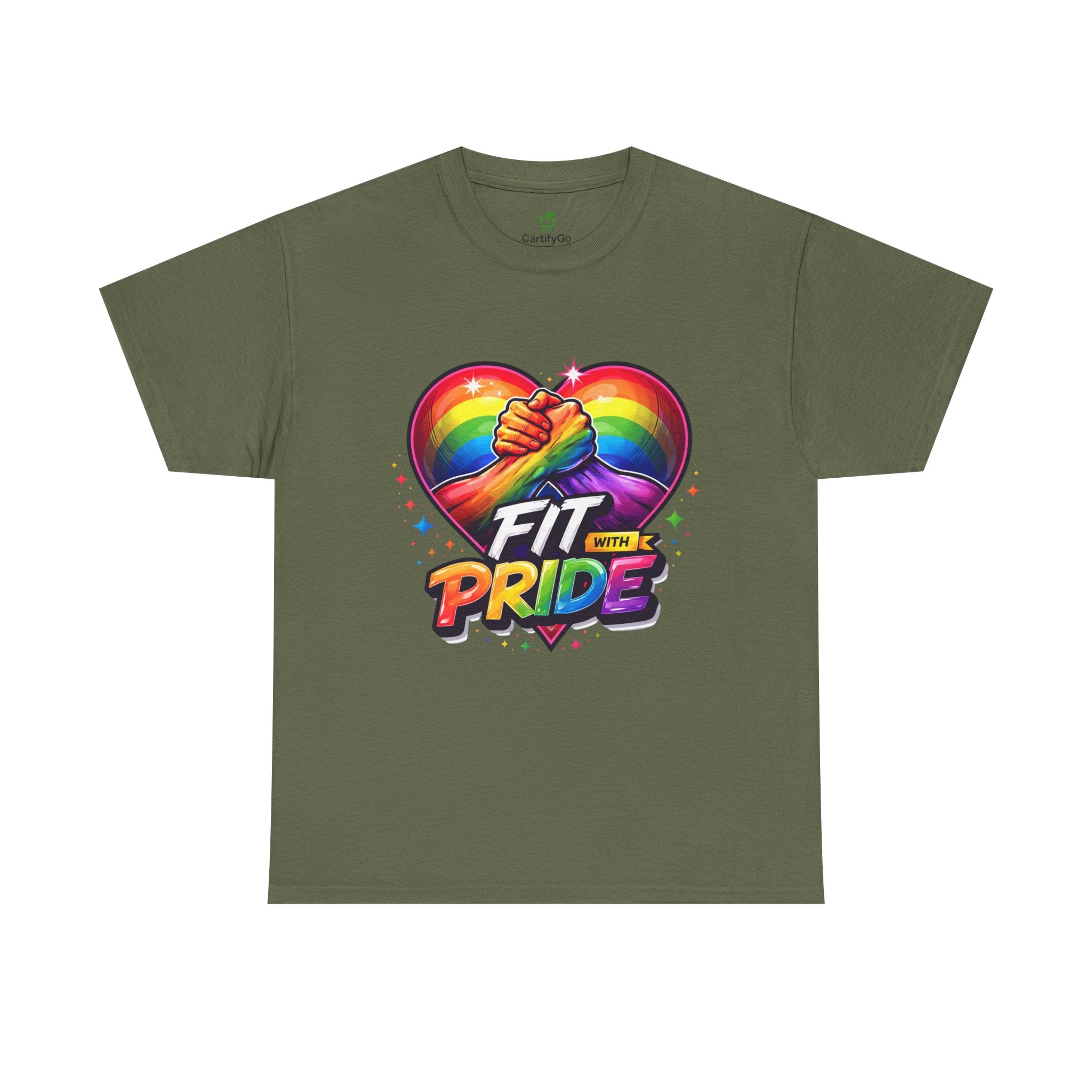 Fit With Pride T-Shirt — Rainbow Heart Fitness Tee for LGBTQ+ Support