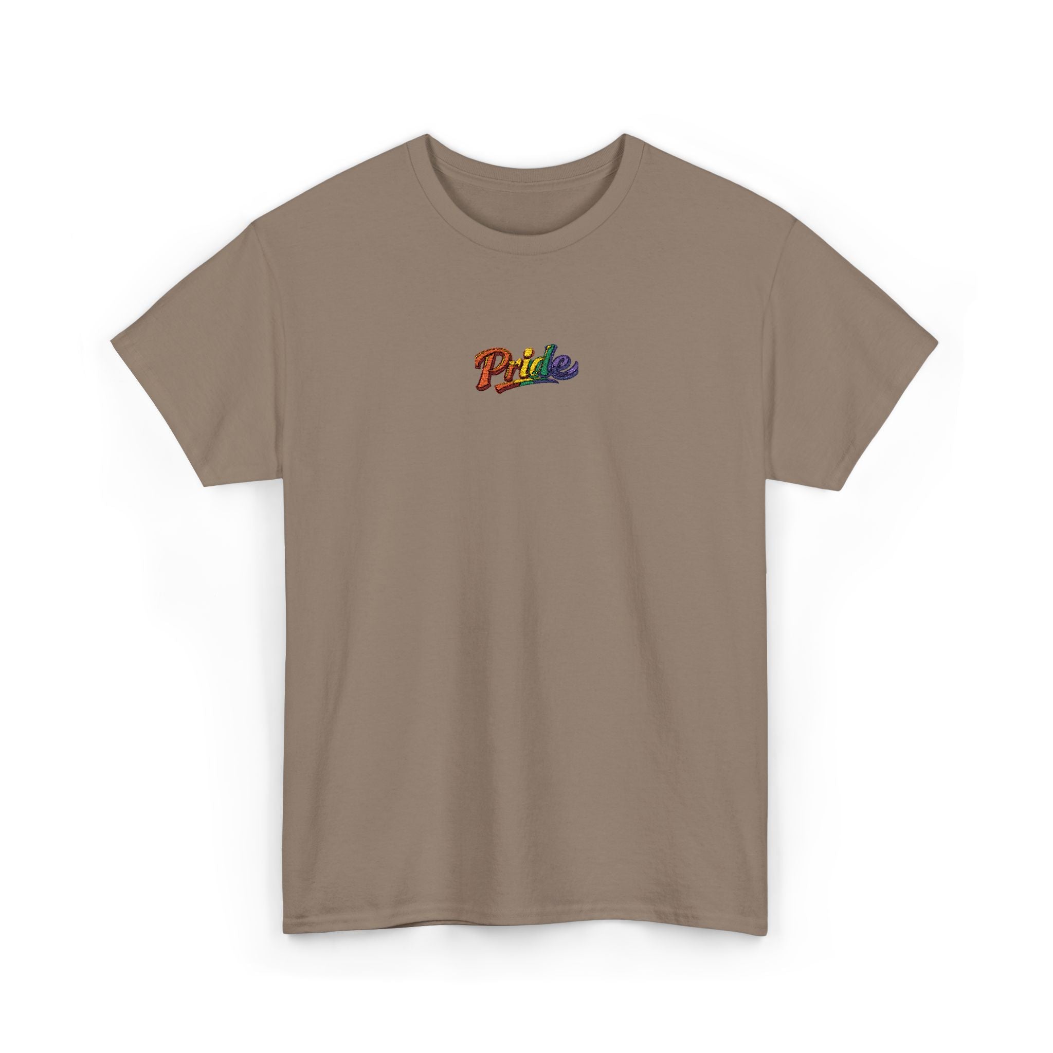 Pride Rainbow Script Tee — "Pride" Small Chest Graphic