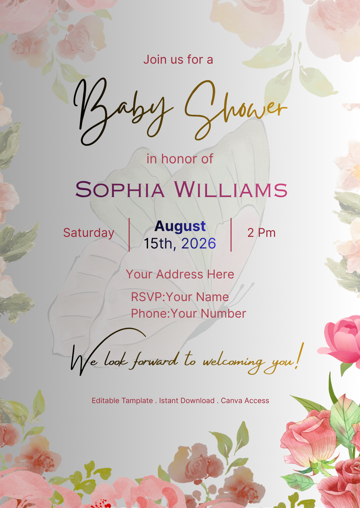 Editable Baby Shower Invitation Template (Canva) – Instant Download