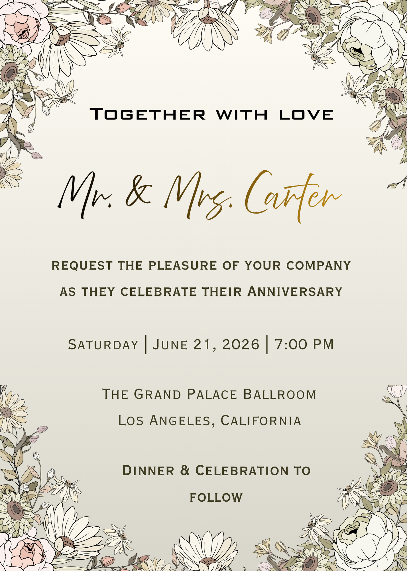 Anniversary Welcome Card & Access Link Template | 5x7 Canva Editable Card | Romantic Floral Invitation Set