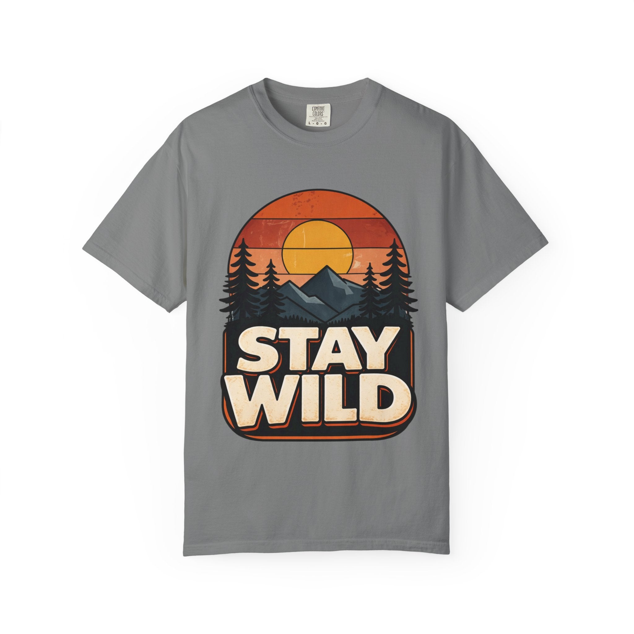 Stay Wild T-Shirt — Retro Mountain Sunset Adventure Tee