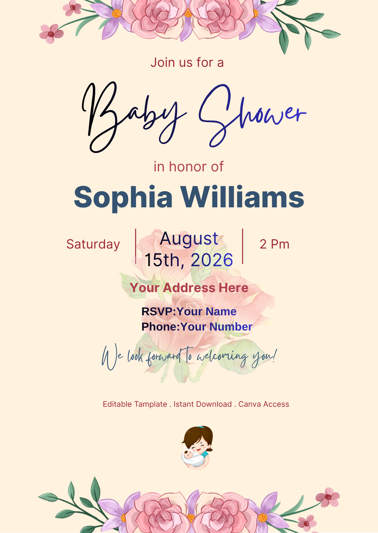 Editable Baby Shower Invitation Template (Canva) – Instant Download