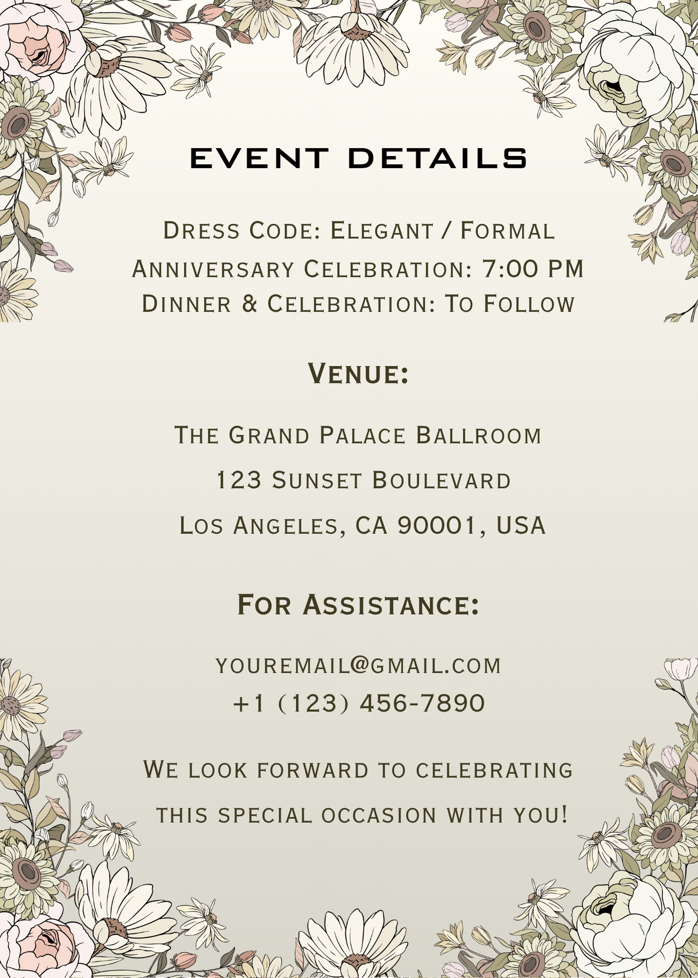 Anniversary Welcome Card & Access Link Template | 5x7 Canva Editable Card | Romantic Floral Invitation Set