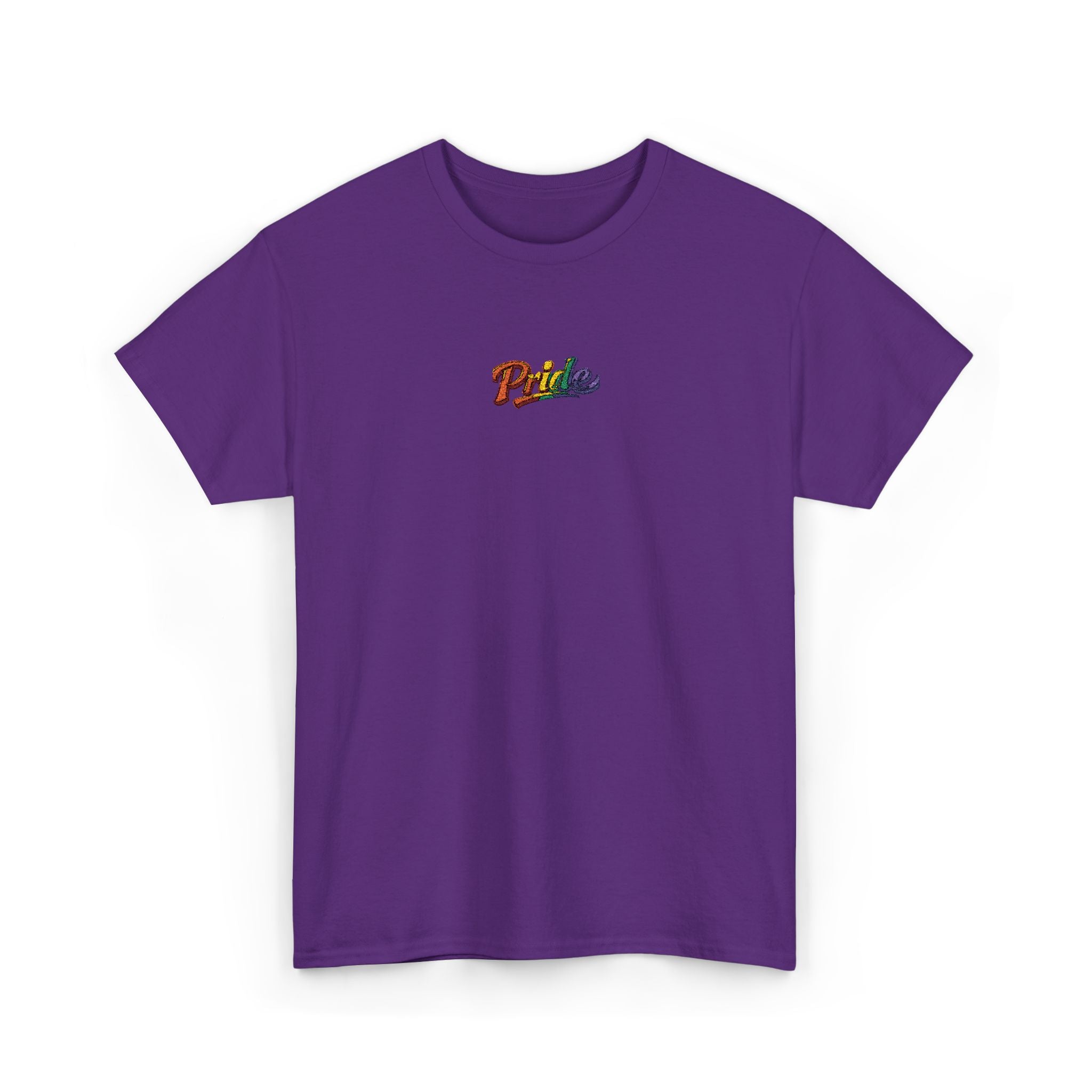 Pride Rainbow Script Tee — "Pride" Small Chest Graphic