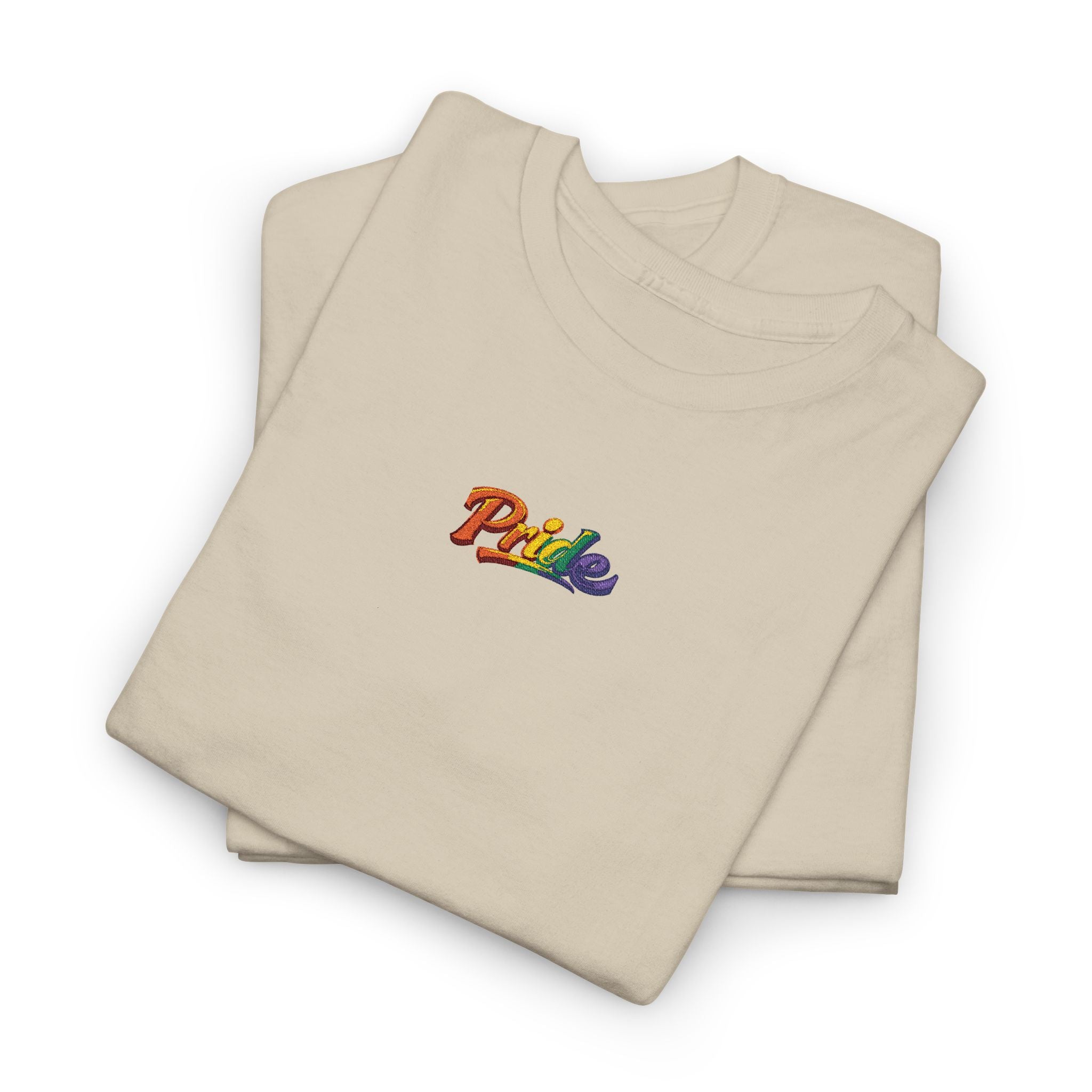 Pride Rainbow Script Tee — "Pride" Small Chest Graphic