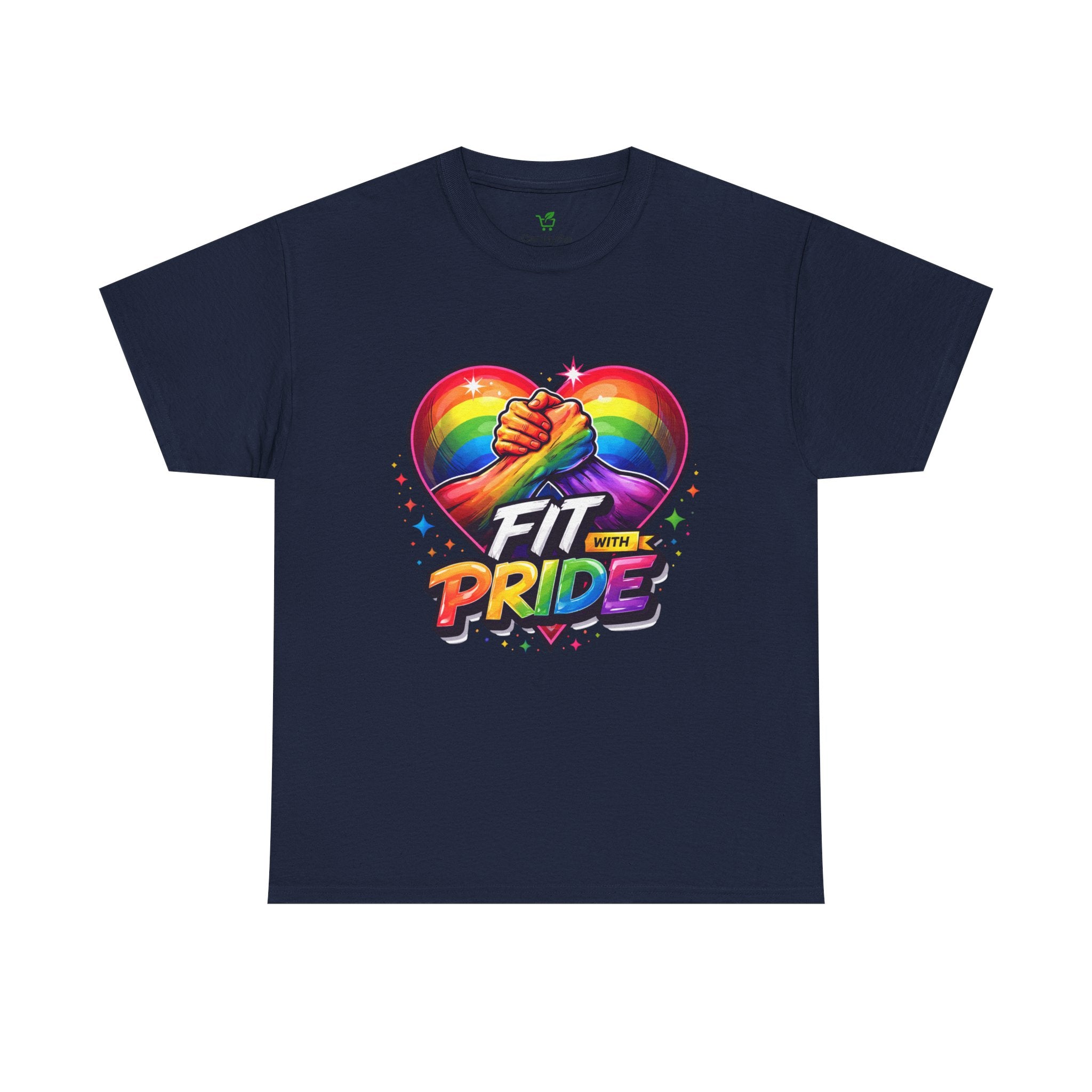 Fit With Pride T-Shirt — Rainbow Heart Fitness Tee for LGBTQ+ Support