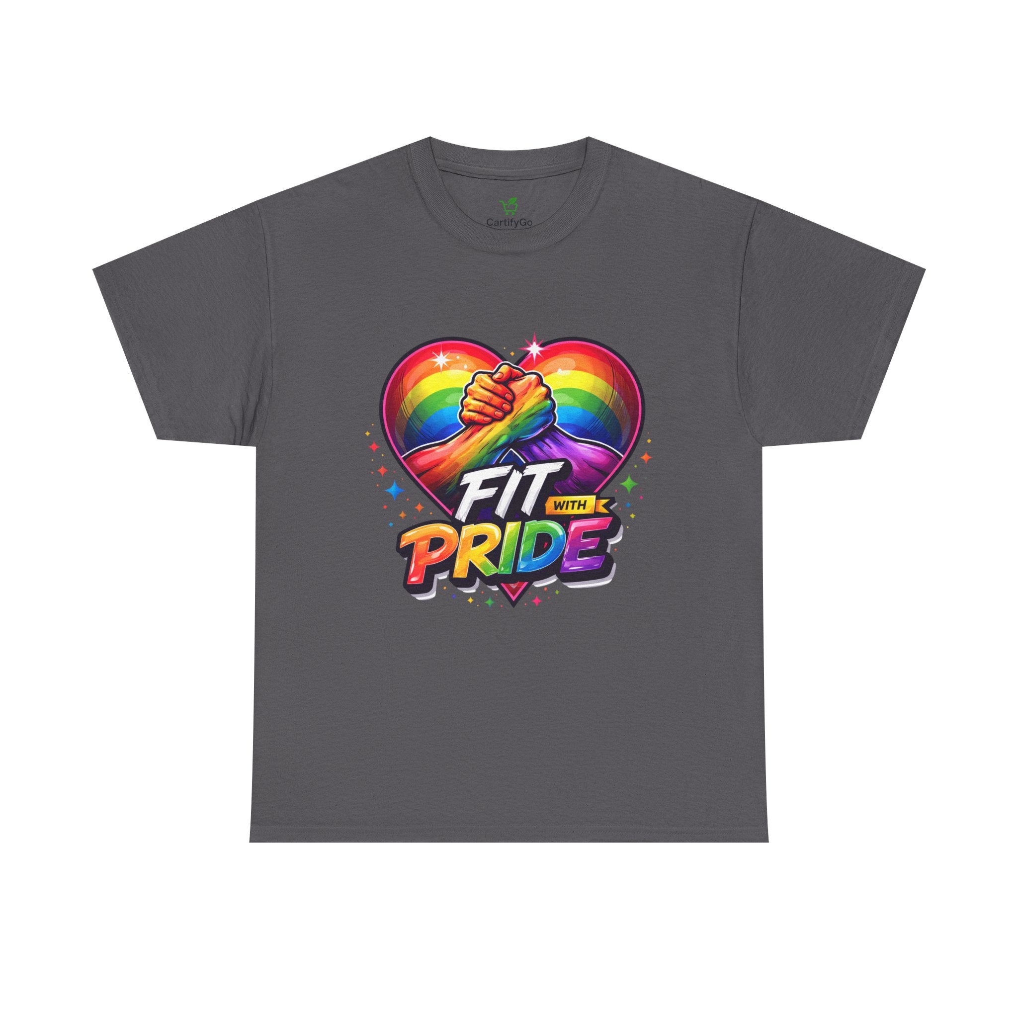 Fit With Pride T-Shirt — Rainbow Heart Fitness Tee for LGBTQ+ Support